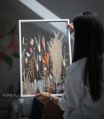 Картина з композицією із рослин в розмірі L, рама з масиву дерева покрита білою фарбою L-W-K-100 фото